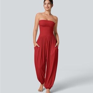 HALARA Red Strapless Jumpsuit
